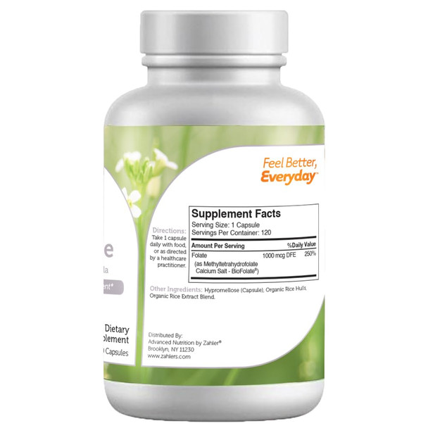 Methylfolate, Stable & Active Folate, Supports Healthy Fetal Development, 120 Capsules, Zahler