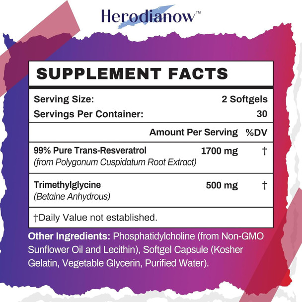 Herodianow Liposomal Resveratrol With Tmg Supplement 2200 Mg, Trans-Resveratrol & Trimethylglycine - Aging, Immune System,Vegan