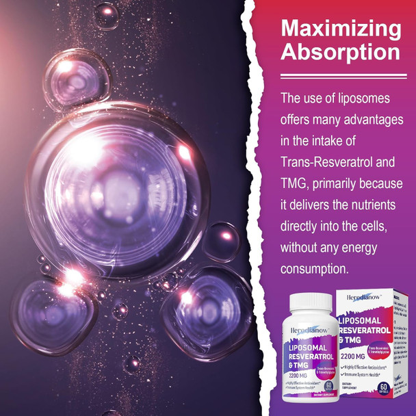 Herodianow Liposomal Resveratrol With Tmg Supplement 2200 Mg, Trans-Resveratrol & Trimethylglycine - Aging, Immune System,Vegan