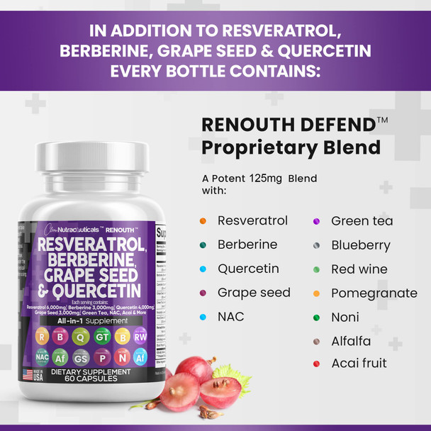 Resveratrol 6000Mg Berberine 3000Mg Grape Seed Extract 3000Mg Quercetin 4000Mg Green Tea Extract - Polyphenol Supplement