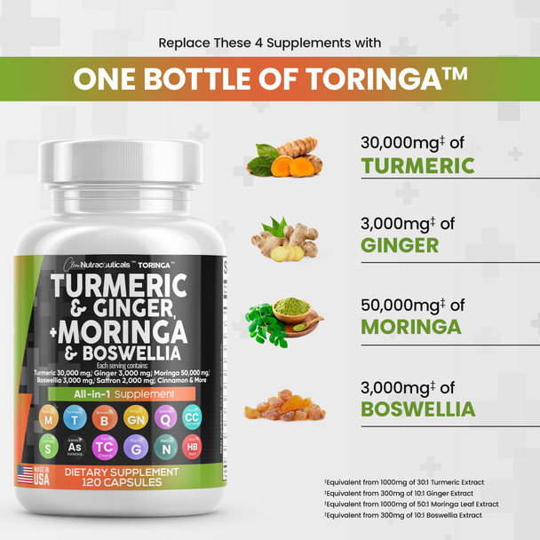 Turmeric Curcumin 30000Mg Ginger 3000Mg Moringa 50000Mg Boswellia Saffron 2000Mg - Joint Support Supplement For Women And Men
