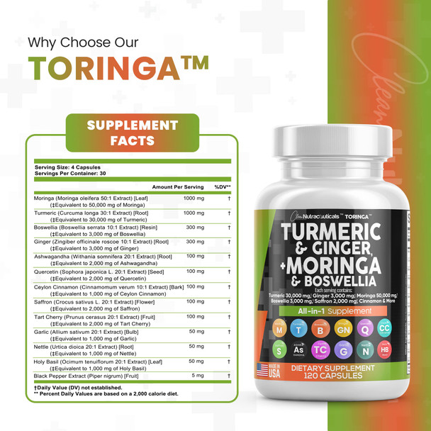 Turmeric Curcumin 30000Mg Ginger 3000Mg Moringa 50000Mg Boswellia Saffron 2000Mg - Joint Support Supplement For Women And Men