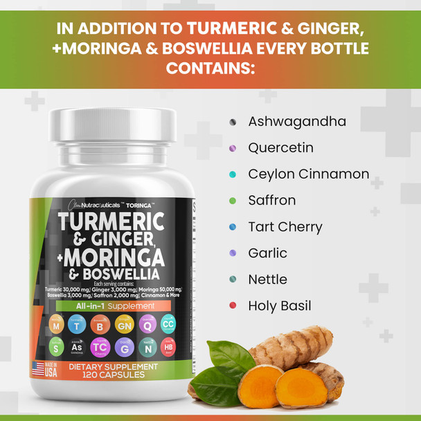 Turmeric Curcumin 30000Mg Ginger 3000Mg Moringa 50000Mg Boswellia Saffron 2000Mg - Joint Support Supplement For Women And Men