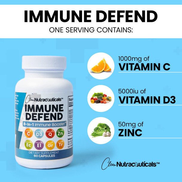 Immune Defense Support Supplement 8 In 1 W/Zinc 50Mg Quercetin, Vit C 1000Mg, Vitamin D3 5000 Iu, Elderberry, Turmeric Curcumin