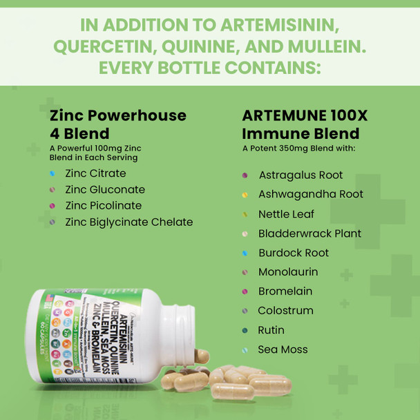 Artemisinin 2500Mg Quercetin 1000Mg Zinc 100Mg Mullein Quinine Supplement With Sea Moss Bromelain Ashwagandha Root Nettle Leaf