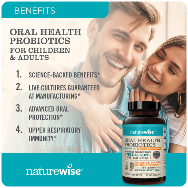 Naturewise Oral Health Chewable Probiotics | Supports Healthy Teeth, Gums, & Better Breath | Ear, Nose, Throat Immunity For Kids