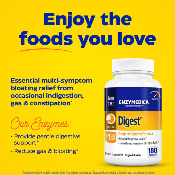 Enzymedica Digest, Complete Enzyme Formula For Everyone’S Digestive Health, With Full Range Of Enzymes For Everyday Diets, 180 Ca