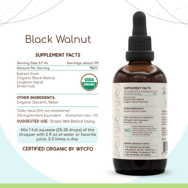 Black Walnut B120 Usda Organic Tincture | Alcohol-Free Extract, High-Potency Herbal Drops | Certified Organic Black Walnut (Jugla