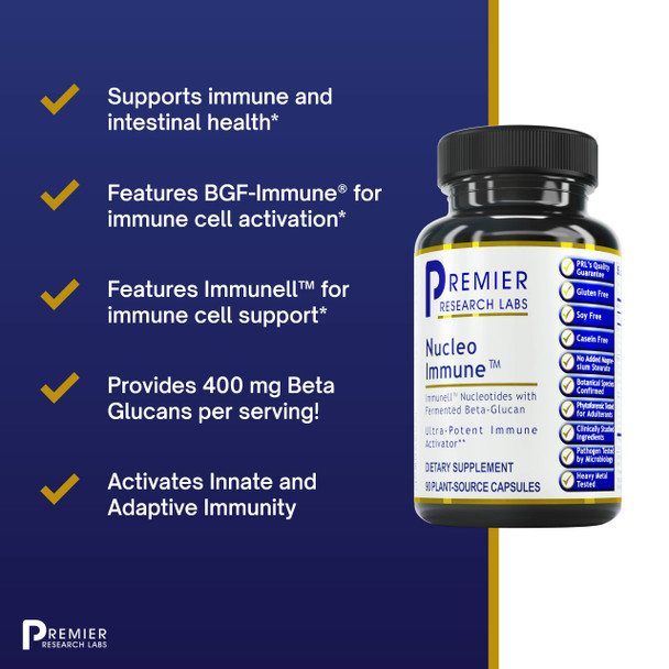 Premier Research Labs Nucleo Immune - Fermented Beta Glucan Supplement - Immune Support - With Turmeric, Prickly Pear & Lemon Pee