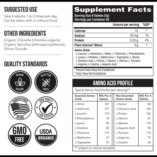 Plant Aminos Organic Essential Amino Acids (Eaas) & Bcaa - 100% Plant-Based Raw, Vegan - All 9 Amino Acids With 18 Total Amino