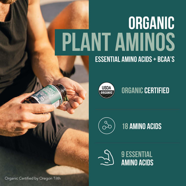 Plant Aminos Organic Essential Amino Acids (Eaas) & Bcaa - 100% Plant-Based Raw, Vegan - All 9 Amino Acids With 18 Total Amino