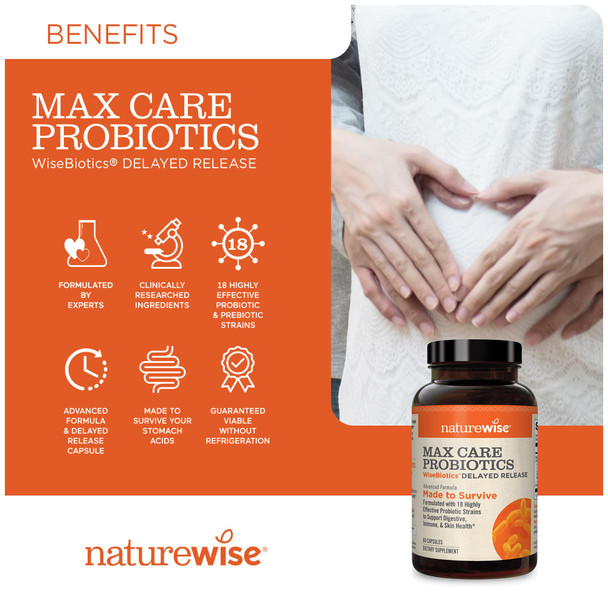 Naturewise Max Probiotics For Men & Women | Delayed Released Capsule 30 Billion Cfu With 12 Highly Effective Strains, Shelf Stabl