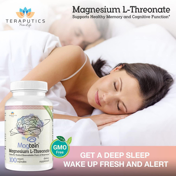 Magnesium L Threonate (Original Magtein Formula) - 2000 Mg 100 Vegan Capsules Non-Gmo Highly Absorptive Pure Supplement A Vitamin