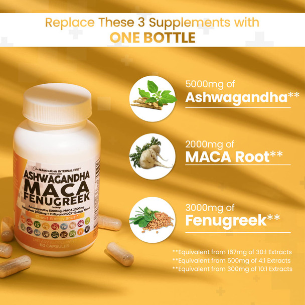 Ashwagandha 5000Mg Maca Root 2000Mg Fenugreek 3000Mg Supplement With Tongkat Ali Ginseng - Assists Stress, Mood & Thyroid Health