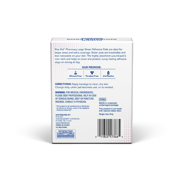 Rite Aid Sheer Adhesive Bandages With Sterile Non Stick Pad, 3" X 4" - 20 Count | Wound Care/First Aid Supplies | Bandage Wrap |