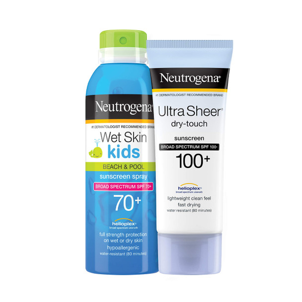 Neutrogena Ultra Sheer Dry-Touch Water Resistant and Non-Greasy Sunscreen Lotion with Ultra Sheer Wet Skin Bundle SPF 100+, 3 Fl Oz (Pack of 1)