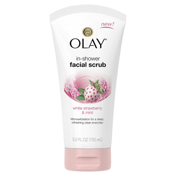 Olay White Strawberry & Mint In-shower Facial Scrub, 5 Fluid Ounce