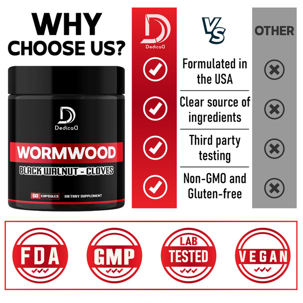 Dedicad 1500Mg Wormwood Capsules With Black Walnut & Cloves - Artemisia Annua Supplement For Immunity, Digestive System & Body