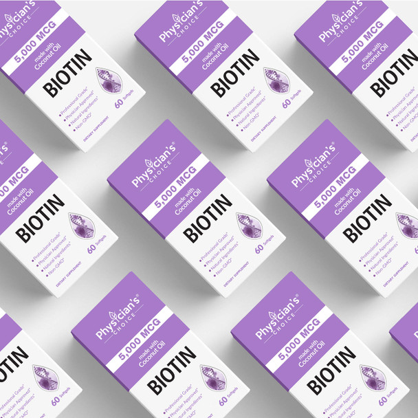 Biotin 5000 Mcg - With 100% Organic Coconut Oil - Biotin Supplement To Support For Hair Growth, Nail & Skin Health - Non-Gmo & Ve