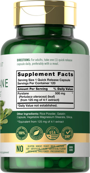 Carlyle Purslane Capsules 500Mg | 120 Count | 4:1 Extract Supplement | Portulaca Oleracea | Traditional Herb | Non-Gmo, Gluten