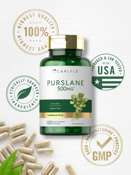 Carlyle Purslane Capsules 500Mg | 120 Count | 4:1 Extract Supplement | Portulaca Oleracea | Traditional Herb | Non-Gmo, Gluten