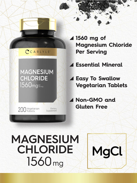 Magnesium Chloride | 1560Mg | 200 Tablets | Cloruro De Magnesio Supplement | Vegetarian, Non-Gmo, And Gluten Free Formula