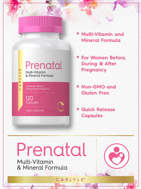 Carlyle Prenatal Vitamins For Women | 120 Capsules | Multivitamin And Mineral Formula With Folic Acid | Non-Gmo And Gluten Free