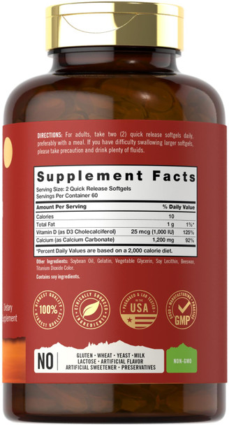 Carlyle Calcium 1200 Mg With Vitamin D3 | 120 Softgels | Non-Gmo And Gluten Free Supplement | Tahoe Naturals