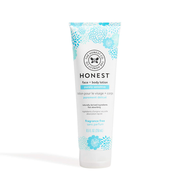 The Honest Company Purely Sensitive Face + Body Lotion | Dermatologist Tested | Fragrance Free | Body Lotion for Sensitive Skin | Baby Lotion | Calendula & Aloe | 8.5 Fl Oz