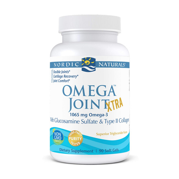 Nordic Naturals Omega Joint Xtra, Lemon - 90 Soft Gels - 1065 mg Omega-3 + Glucosamine Sulfate & Type 2 Collagen - Joint Health, Cartilage Recovery - Non-GMO - 30 Servings