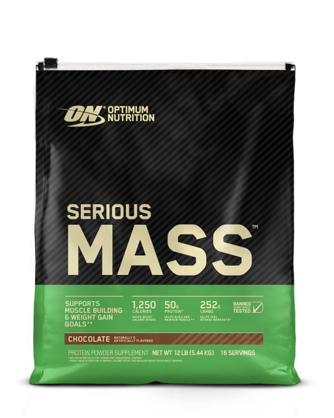 Optimum Nutrition Serious Mass Weight Gainer Protein Powder, Vitamin C, Zinc and Vitamin D for Immune Support, Chocolate, 12 Pound (Packaging May Vary)