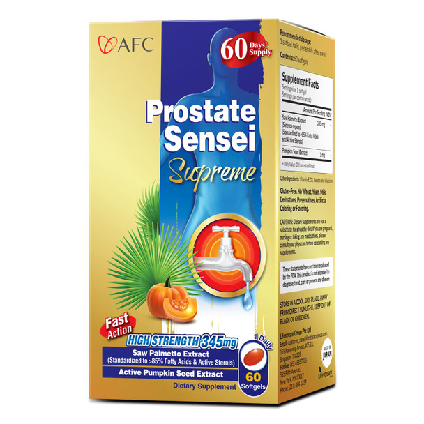 AFC Japan Prostate Sensei Supreme  Clinical Strength Saw Palmetto with >85% Fatty s & Active Sterols for Prostate Health, Reduce Frequent Urination, Better Bladder Emptying, 60-Day Supply