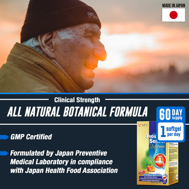 AFC Japan Prostate Sensei Supreme  Clinical Strength Saw Palmetto with >85% Fatty s & Active Sterols for Prostate Health, Reduce Frequent Urination, Better Bladder Emptying, 60-Day Supply