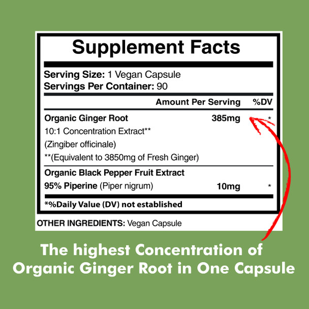 Ginger Root Capsules Organic 3850mg, Ginger Powder, Ginger Supplements, Ginger Capsules, Ginger Pills, Ginger Extract, Organic Ginger Root, Immune Support, Alternative to Ginger Chews, 90 Veg Capsule