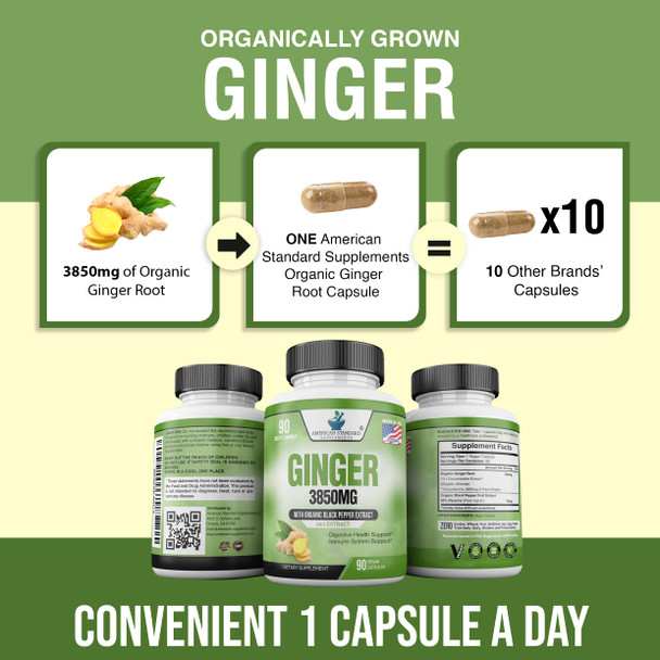 Ginger Root Capsules Organic 3850mg, Ginger Powder, Ginger Supplements, Ginger Capsules, Ginger Pills, Ginger Extract, Organic Ginger Root, Immune Support, Alternative to Ginger Chews, 90 Veg Capsule