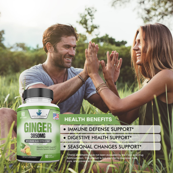 Ginger Root Capsules Organic 3850mg, Ginger Powder, Ginger Supplements, Ginger Capsules, Ginger Pills, Ginger Extract, Organic Ginger Root, Immune Support, Alternative to Ginger Chews, 90 Veg Capsule