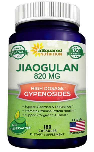 Jiaogulan Supplement - 180 Capsules with Black  Extract - Gynostemma Pentaphyllum AMPK Activator, -Free Adaptogen Pills, Southern Ginseng (Jiaogulan) Root Powder, Max Strength 820mg