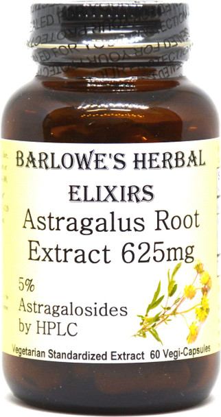 Barlowe's Herbal Elixirs Astragalus Extract 5% Astragalosides - 60 625mg VegiCaps - Stearate Free, Glass Bottle!