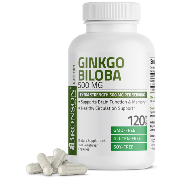 Bronson Ginkgo Biloba 500mg Extra Strength 500mg  - Supports Brain Function & Memory Support, 120 Vegetarian Capsules