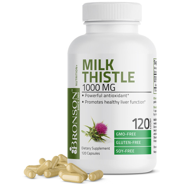 Bronson Milk Thistle 1000 MG Silybum Marianum Antioxidant & Liver Health Support - Non-GMO, 120 Capsules