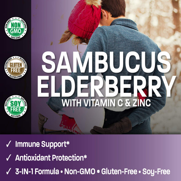 Bronson Sambucus Elderberry With Zinc & Vitamin C Triple Immune Support Complex Immune & Antioxidant Protection, Non-Gmo, 60 Vegetarian Capsules