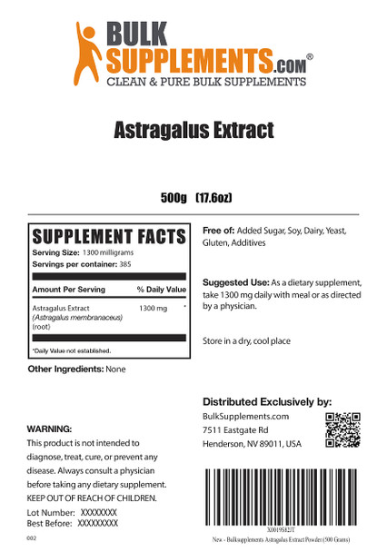 BulkSupplements Astragalus Extract Powder - Apigenin Supplement - Lung Support Supplement - Kidney Support - Adaptogen Powder - Astragalus Root Supplement (500 Grams - 1.1 lbs)
