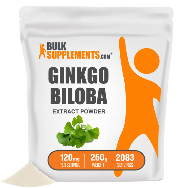 BulkSupplements Ginkgo Biloba Extract Powder - Herbal Supplement, Sourced from Ginkgo Biloba Leaf -  - 120mg , Multiple Servings (250 Grams - 8.8 oz)