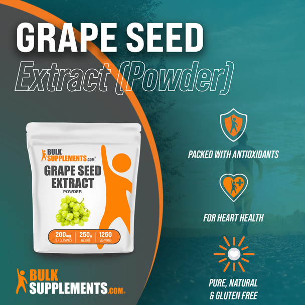 BulkSupplements Grape Seed Extract Powder - Herbal Supplements, Antioxidants Supplement - 200mg of Grapeseed Extract Powder ,  (250 Grams - 8.8 oz)