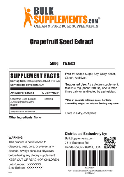 BulkSupplements Grape Seed Extract Powder - Grape Supplements, Citrus Seed Extract - 250mg , Antioxidants Supplement,  (500 Grams - 1.1 lbs)