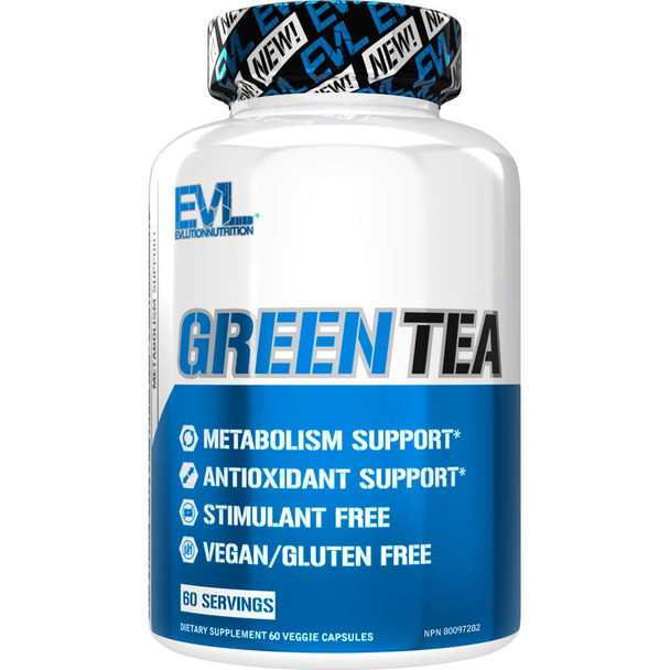 Evlution Nutrition Green Tea Leaf Extract Supplement with EGCG for Metabolism and Antioxidant Support, Stimulant Free,  (60 Servings)