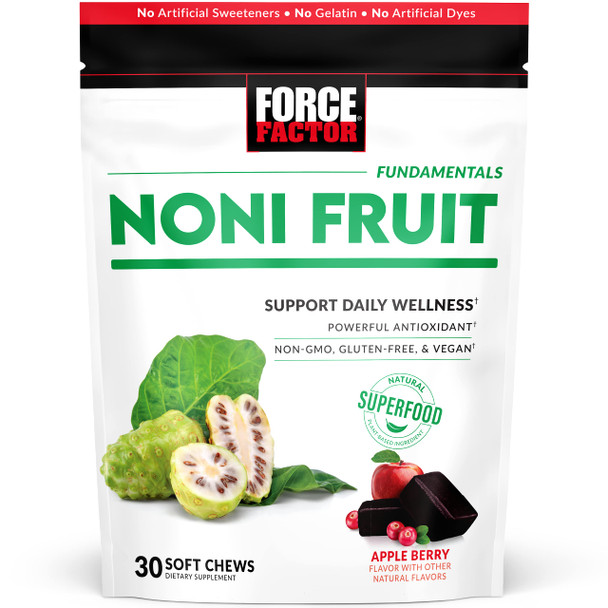 Force Factor Noni  Chews for Immunity and Skin Health Support, Noni Juice Supplement, Plant-Based Antioxidant Superfood Chews, Gluten-Free, & Vegan, Apple Berry Flavor, 30 Soft Chews