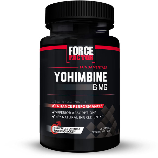 Force Factor Yohimbine Supplement for Men, Yohimbe Bark Extract with Superior Absorption to Enhance Performance, 6mg Yohimbine Bark Pills with Key  Ingredients, Works Fast, 30 Capsules