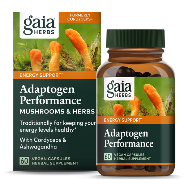 Gaia Herbs Adaptogen Performance Mushrooms & Herbs - Energy Support Supplement to Help Sustain Endurance and Stamina* - Contains Cordyceps and Ashwagan - 60 Vegan Capsules (30-Day Supply)