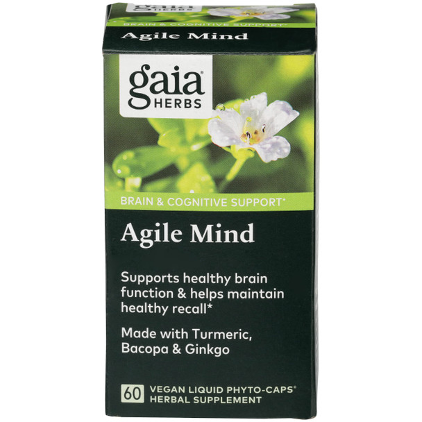 Gaia Herbs Agile Mind - Brain & Cognitive Support Herbal Supplements - with Organic Turmeric Root, Bacopa, Black , and Ginkgo Biloba - 60 Vegan Liquid Phyto-Capsules (30-Day Supply)